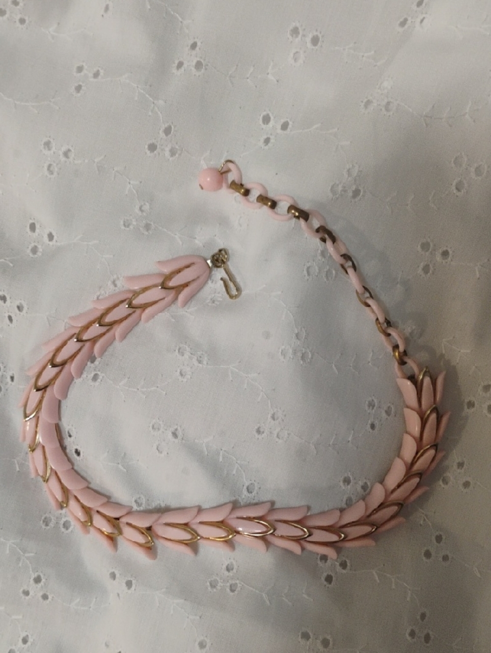 1960's Pink Cora Chain-Link Necklace with Gold Accents